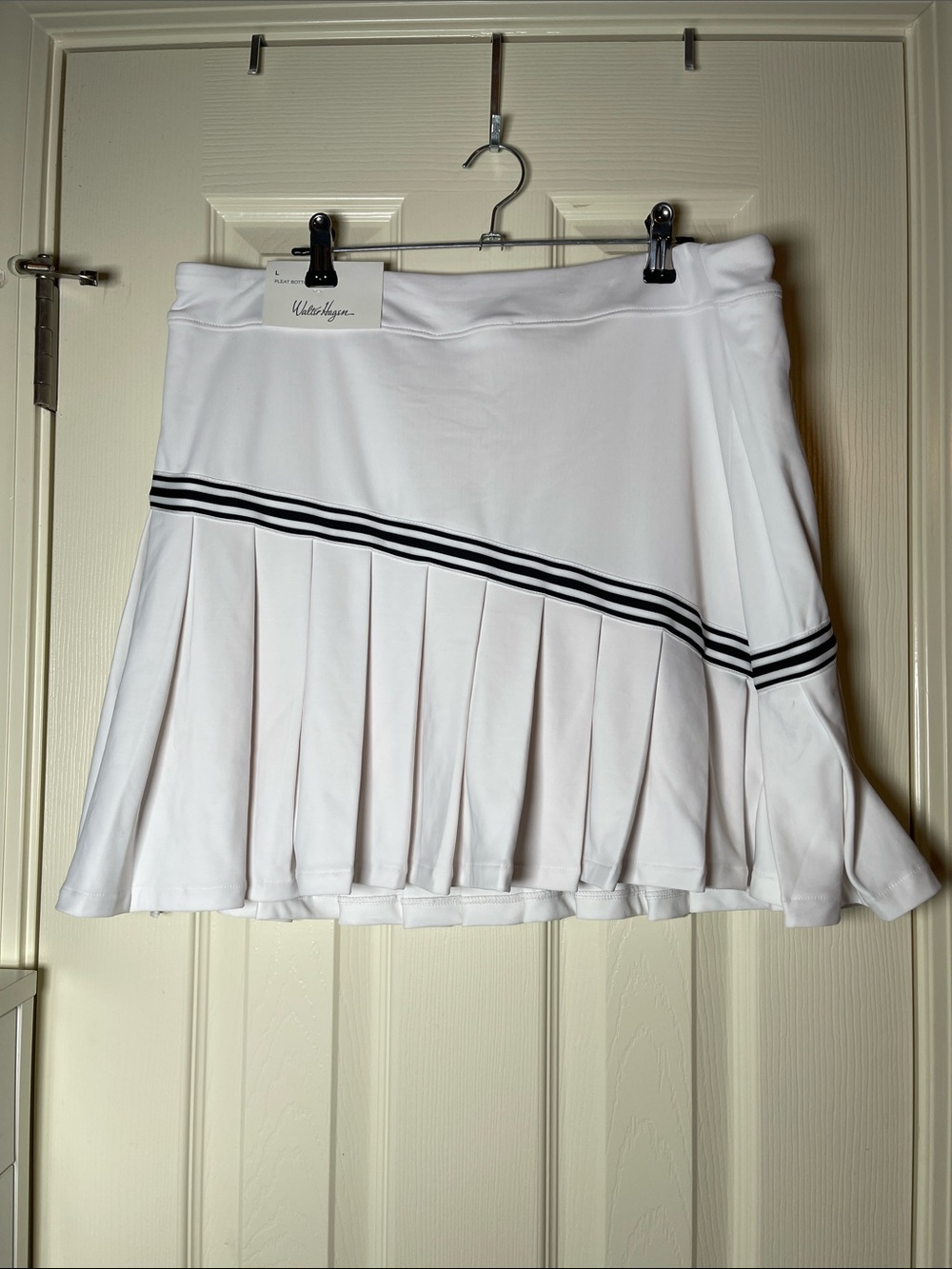 White Pleated Tennis Skirt with Black Trim - Womens